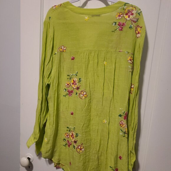 Figueroa & Flower Gauzy Long Sleeve Blouse Embroidered Floral 3X LS Button Front - Picture 6 of 10